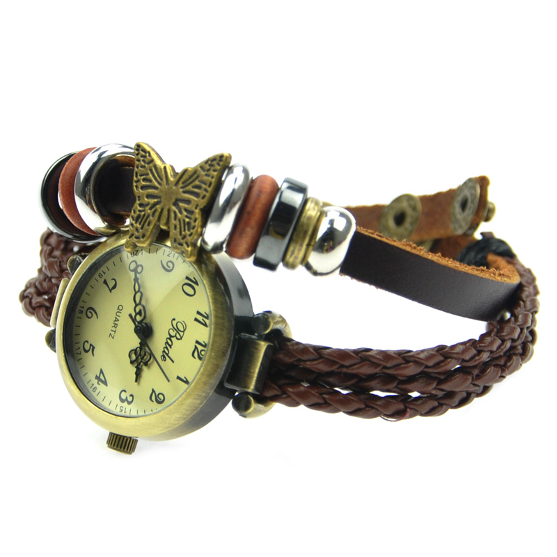Dark Brown Leather Wrap Watch With Butterfly Pendant on Luulla