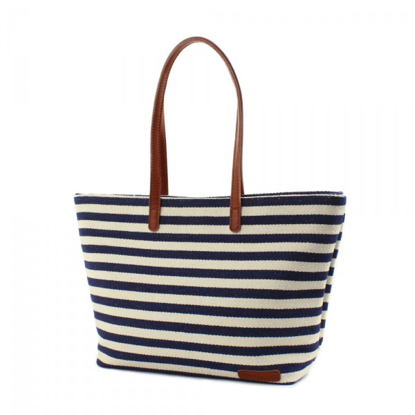 Navy Blue And White Stripes Canvas Bag on Luulla